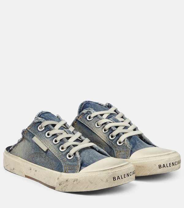  Balenciaga Balenciaga Paris Distressed Denim Mules 