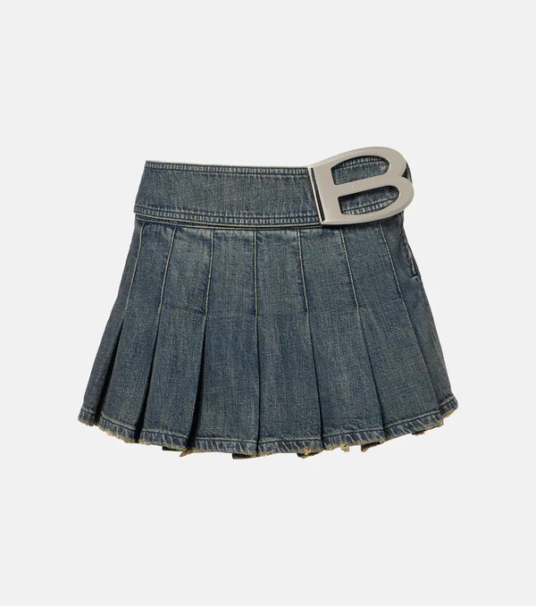  Balenciaga Balenciaga Pleated Denim Miniskirt 