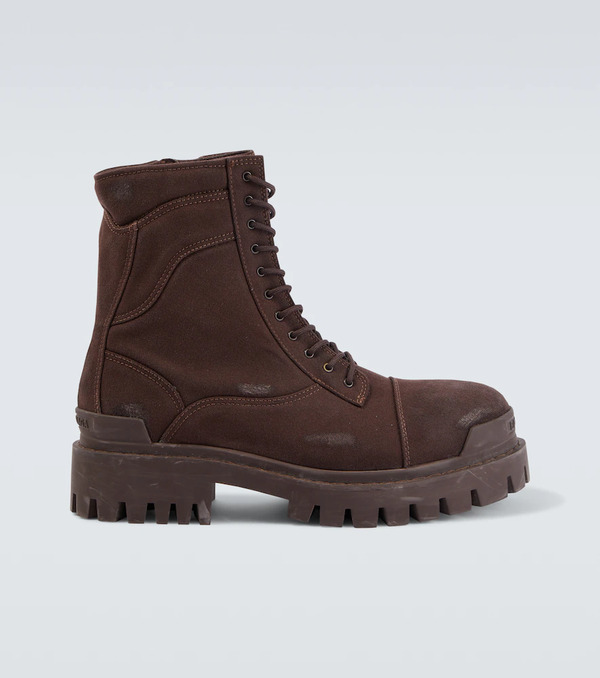  Balenciaga Balenciaga Strike Distressed Canvas Combat Boots 
