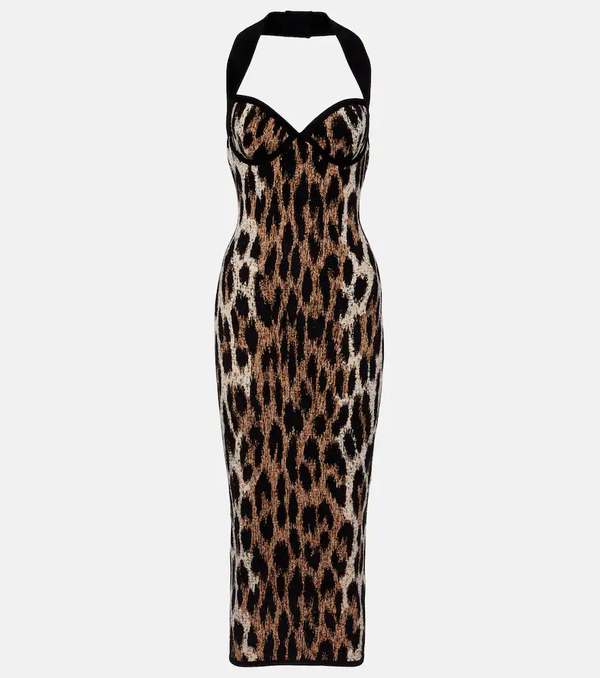  Balmain Balmain Animal-printed Halterneck Maxi Dress 