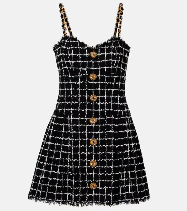  Balmain Balmain Chain-detail Checked Tweed Minidress 