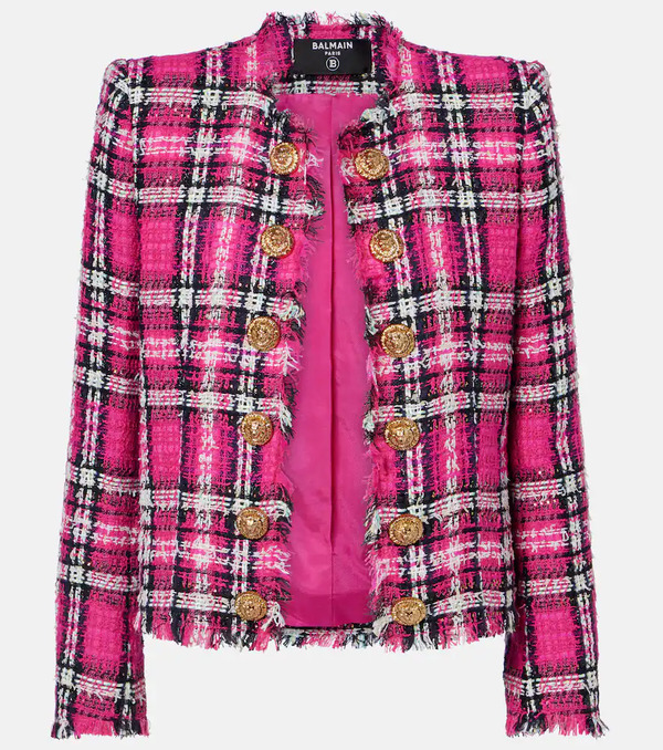  Balmain Balmain Checked Cotton And Wool-blend Tweed Jacket 