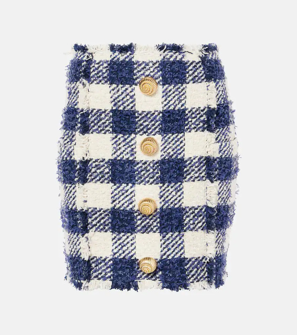  Balmain Balmain Checked High-rise Tweed Miniskirt 