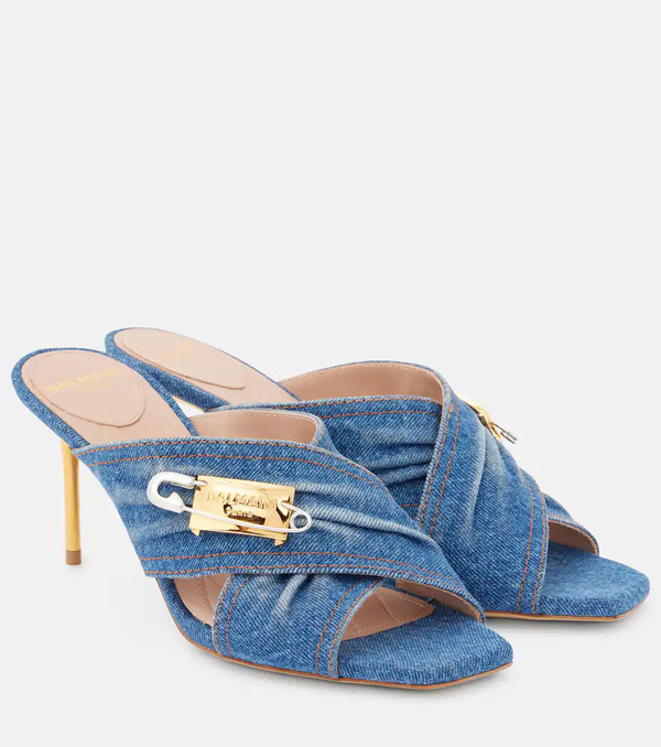  Balmain Balmain 75 Embellished Denim Mules 