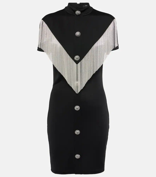  Balmain Balmain Embellished Fringed Jersey Minidress 