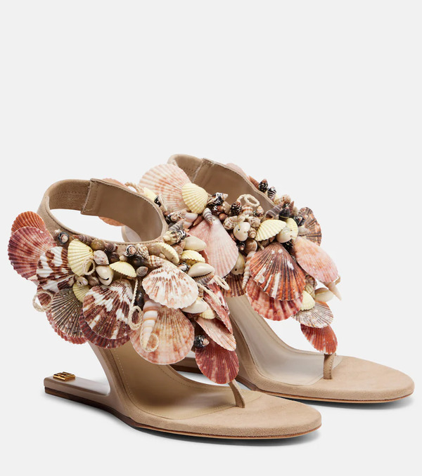  Balmain Balmain Embellished Suede Slingback Wedges 