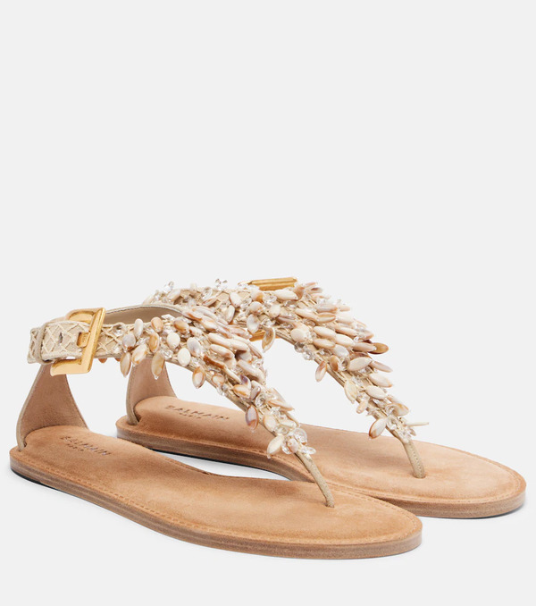  Balmain Balmain Embellished Suede Thong Sandals 