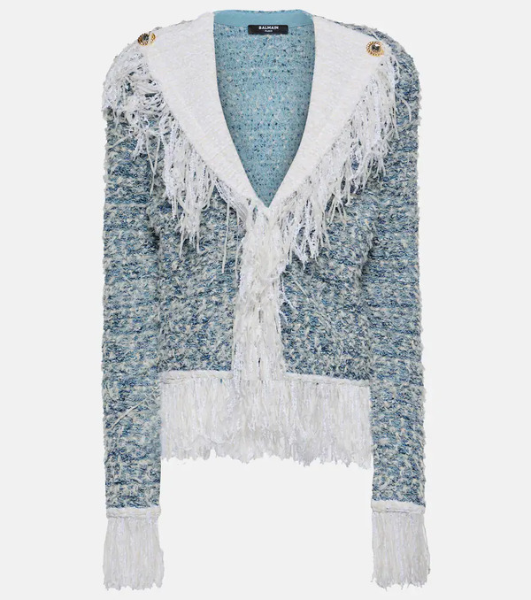  Balmain Balmain Fringed Denim Tweed Jacket 