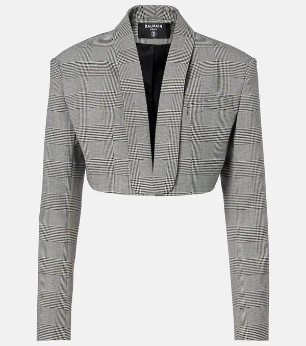  Balmain Balmain Houndstooth Cropped Wool-blend Blazer 