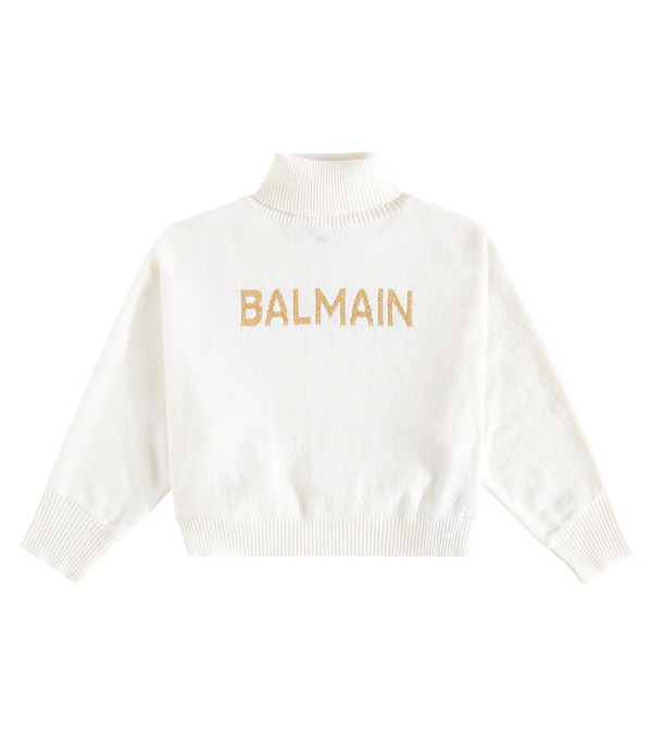  Balmain Kids Balmain Kids Logo Wool And Cashmere-blend Turtleneck Top 