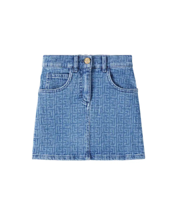  Balmain Kids Balmain Kids Monogram Denim Skirt 