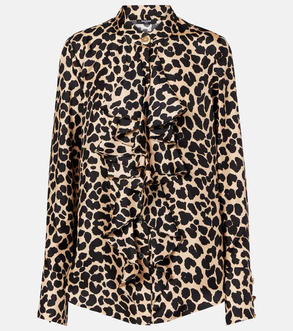  Balmain Balmain Leopard-print Ruffled Silk Blouse 
