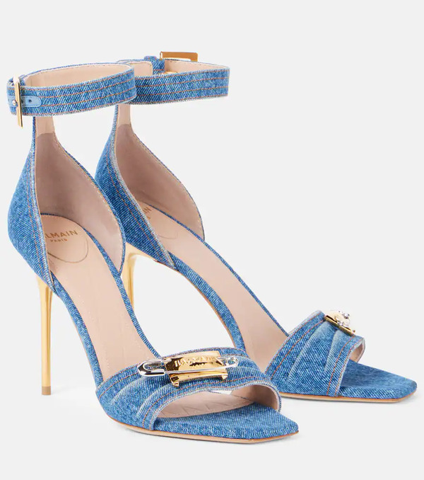  Balmain Balmain Logo Denim Sandals 
