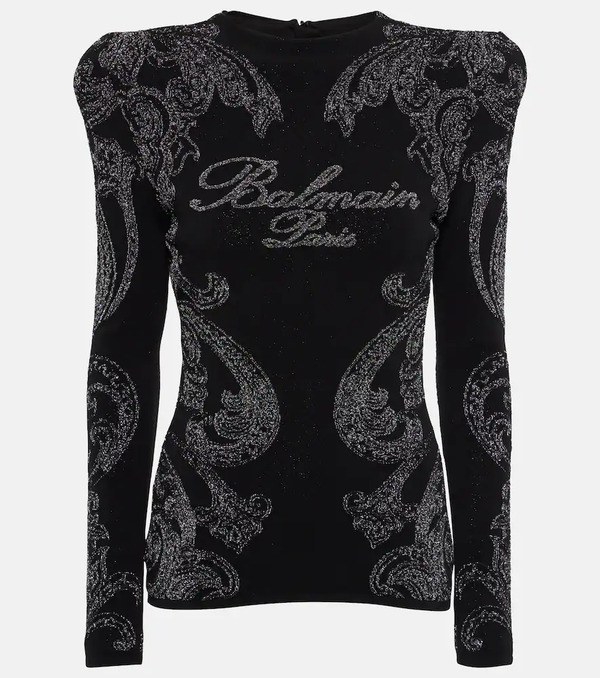  Balmain Balmain Logo Paisley Cotton-blend Jersey Top 