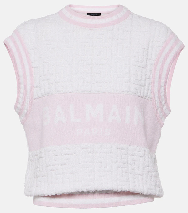  Balmain Balmain Monogram Wool And Cotton-blend Knitted Top 