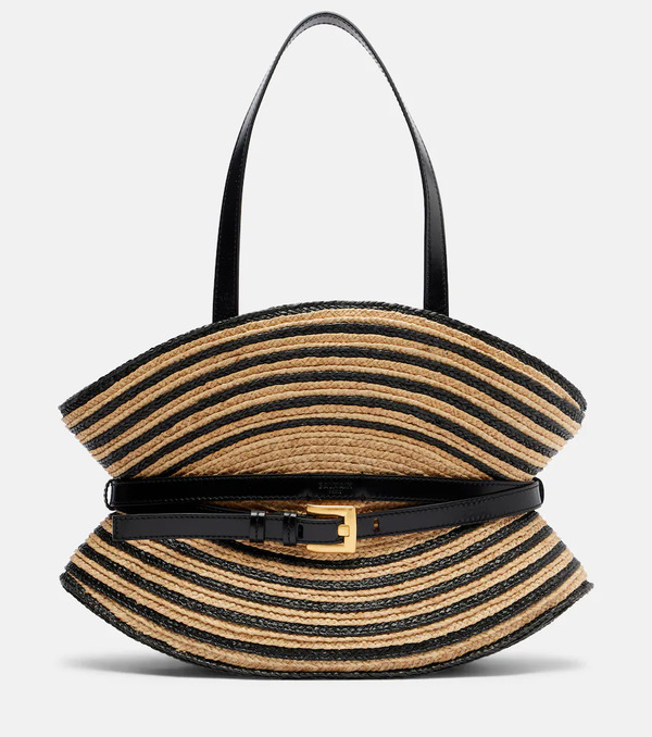  Balmain Balmain Raffia-effect Striped Shoulder Bag 