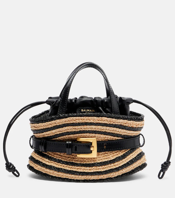  Balmain Balmain Raffia-effect Striped Top-handle Bag 