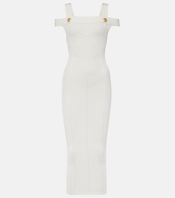  Balmain Balmain Ribbed-knit Jersey Midi Dress 