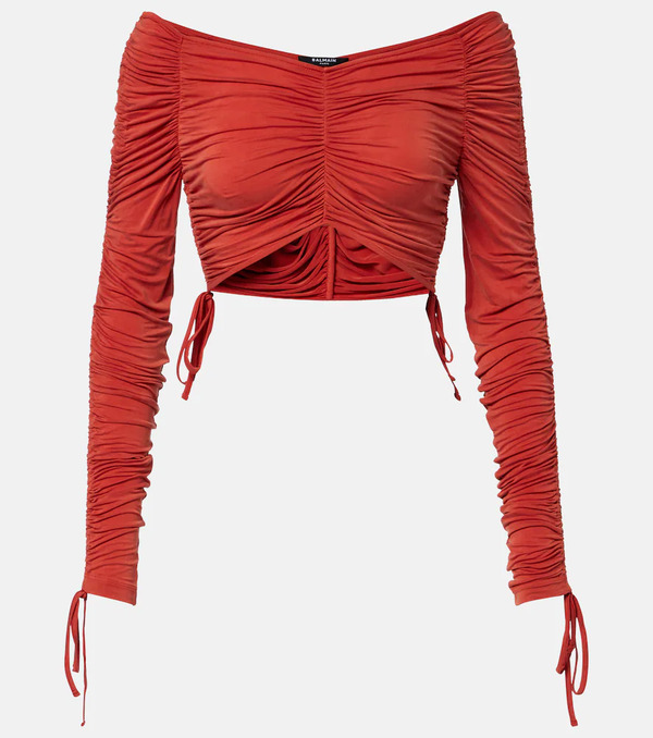  Balmain Balmain Ruched Jersey Crop Top 