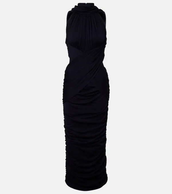  Balmain Balmain Ruched Wool Jersey Midi Dress 
