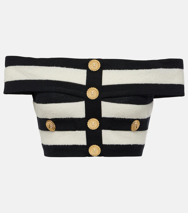  Balmain Balmain Striped Off-shoulder Crop Top 