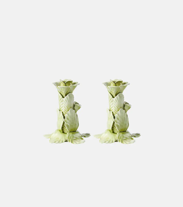  Bitossi Bitossi Set Of 2 Floral Ceramic Candleholders 