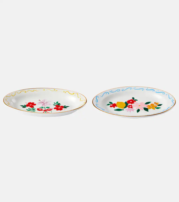  Bitossi Bitossi Set Of 2 Floral Porcelain Trays 