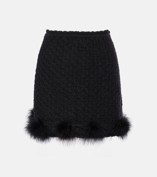  Blumarine Blumarine Feather-trimmed Knitted Miniskirt 
