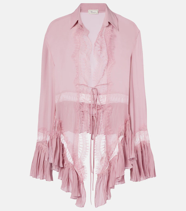  Blumarine Blumarine Lace-trimmed Sheer Georgette Blouse 