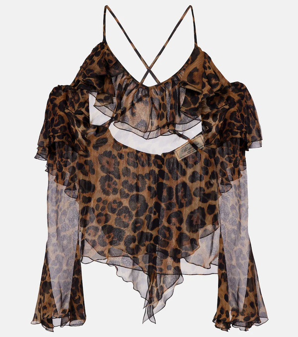  Blumarine Blumarine Leopard-print Draped Silk Top 