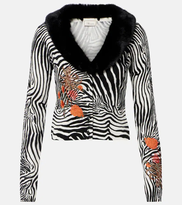  Blumarine Blumarine Printed Ribbed-knit Cardigan 
