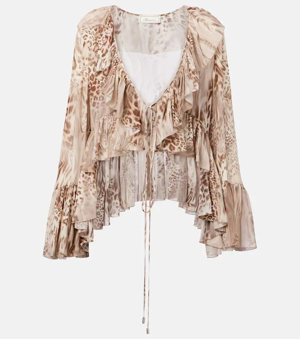  Blumarine Blumarine Ruffled Leopard-print Chiffon Top 