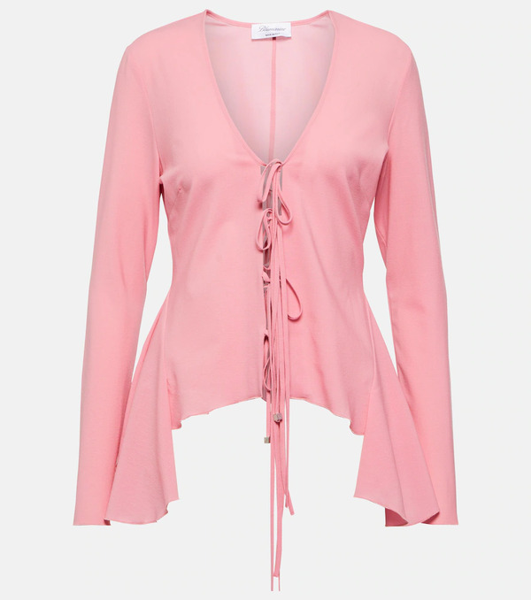  Blumarine Blumarine Ruffled Tie-front Wool-blend Blouse 
