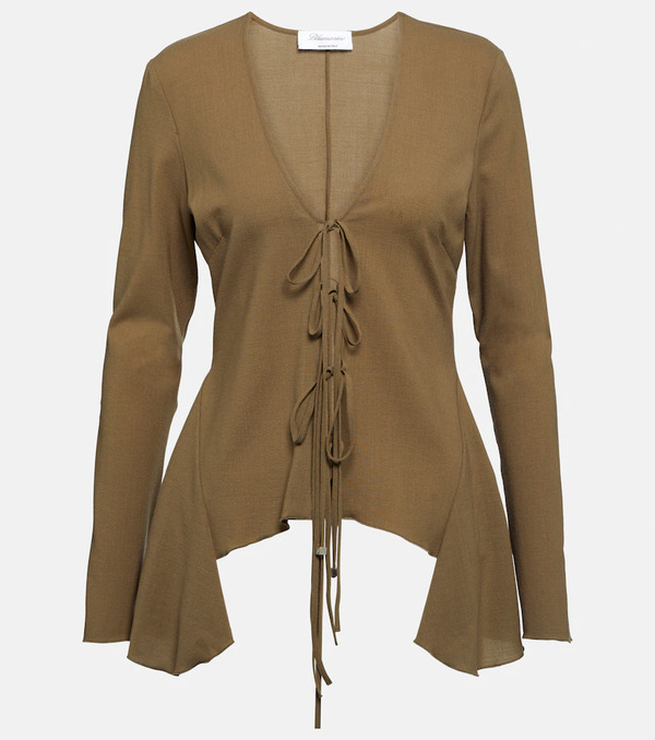  Blumarine Blumarine Ruffled Tie-front Wool-blend Blouse 