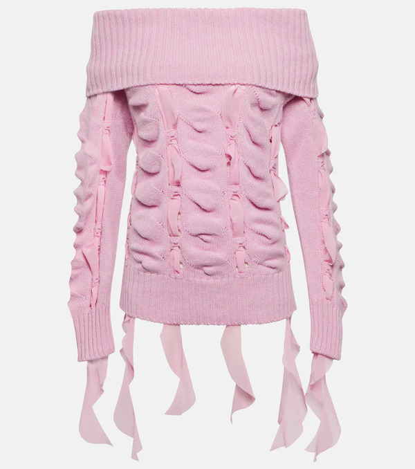  Blumarine Blumarine Rushed Off-shoulder Wool Sweater 