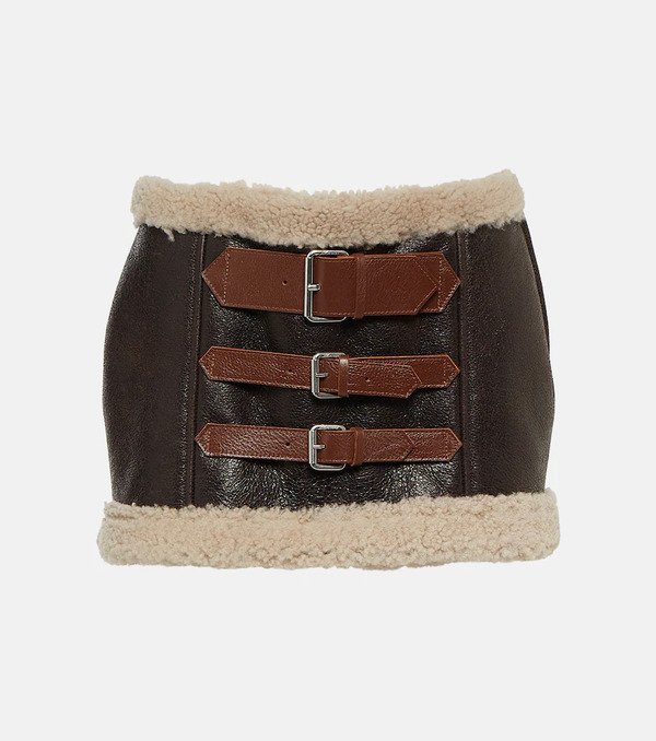  Blumarine Blumarine Shearling-trimmed Leather Miniskirt 