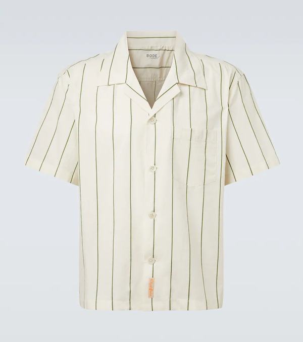  Bode Bode Celery Striped Cotton Bowling Shirt 