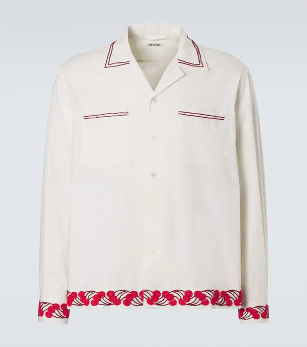  Bode Bode Cherry Lane Beaded Cotton Poplin Shirt 