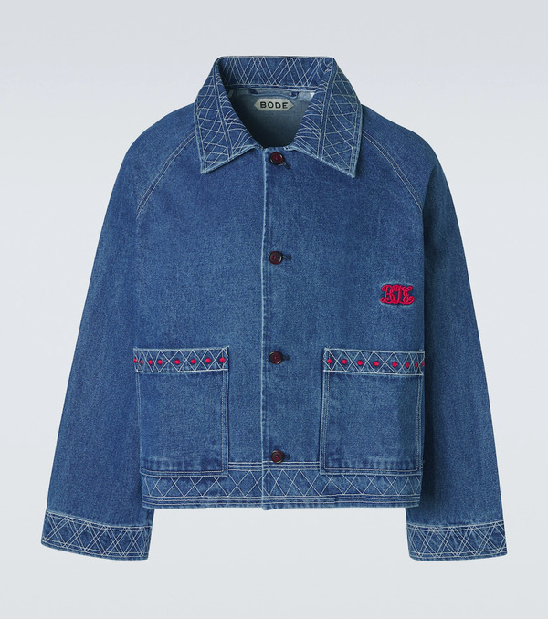  Bode Bode Embroidered Wool And Cotton Denim Jacket 