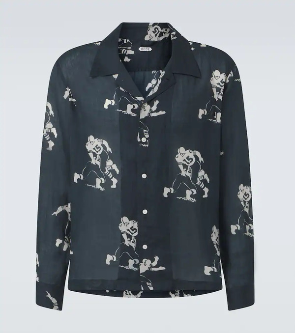  Bode Bode Football Silhouette Printed Linen Shirt 