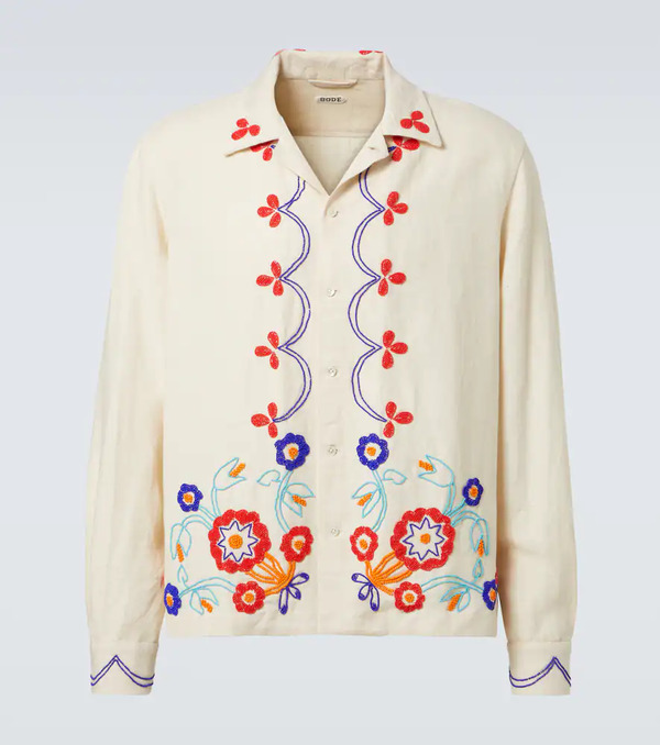  Bode Bode Garden Party Beaded Linen Shirt 