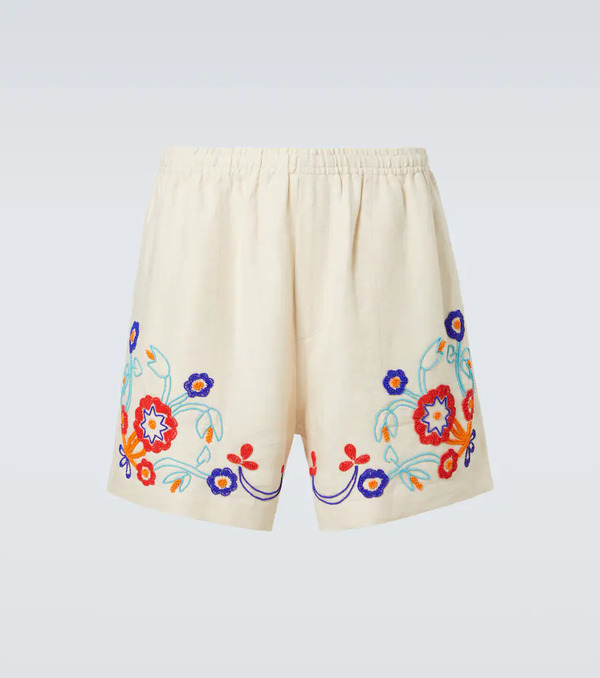  Bode Bode Garden Party Beaded Linen Shorts 
