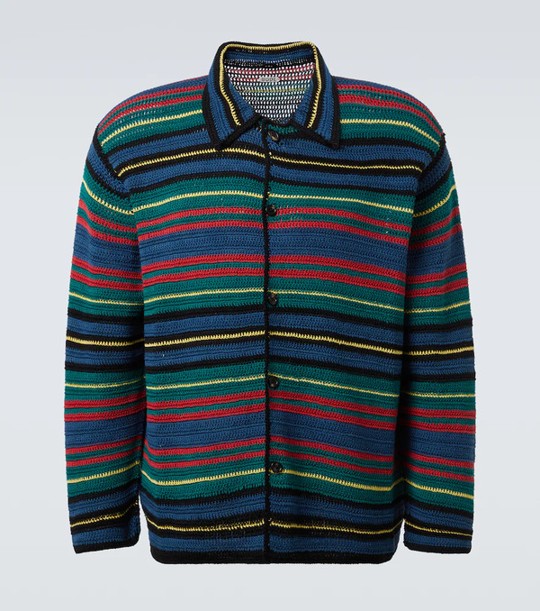  Bode Bode Riverbank Crochet Striped Cotton Shirt 