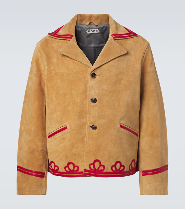  Bode Bode Trefoil Leather-trimmed Suede Jacket 