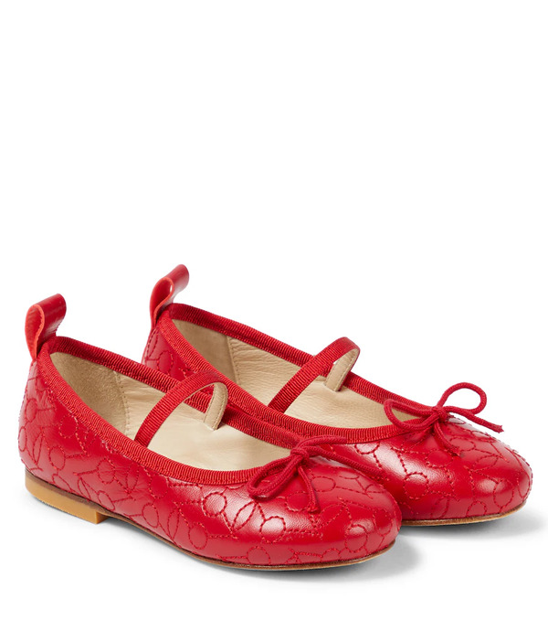  Bonpoint Bonpoint Embroidered Leather Ballet Flats 