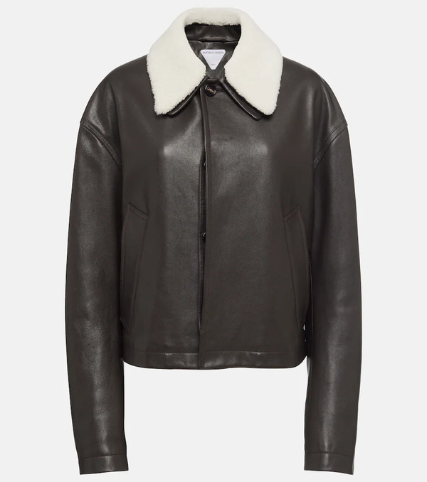 Bottega Veneta Bottega Veneta Shearling-trimmed Leather Jacket 