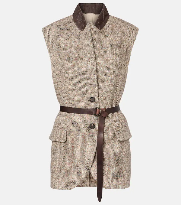  Brunello Cucinelli Brunello Cucinelli Belted Wool And Silk-blend Vest 