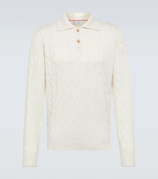  Brunello Cucinelli Brunello Cucinelli Cable-knit Cashmere Polo Sweater 