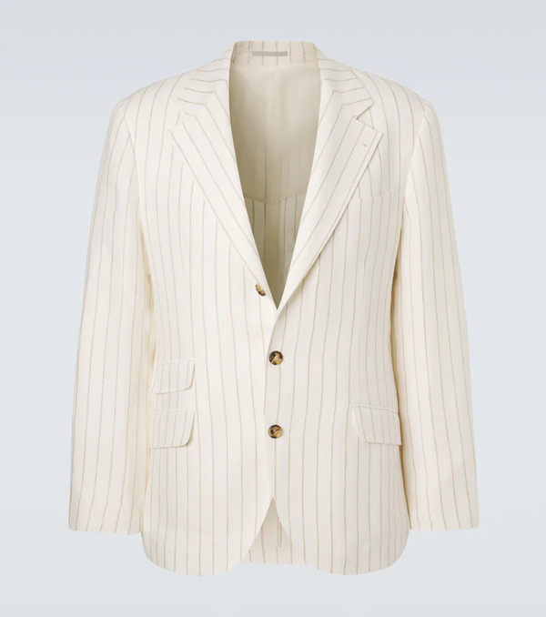  Brunello Cucinelli Brunello Cucinelli Chalk Stripe Linen Twill Blazer 
