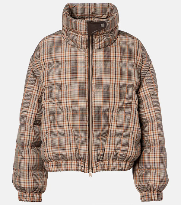  Brunello Cucinelli Brunello Cucinelli Checked Leather-trimmed Down Jacket 